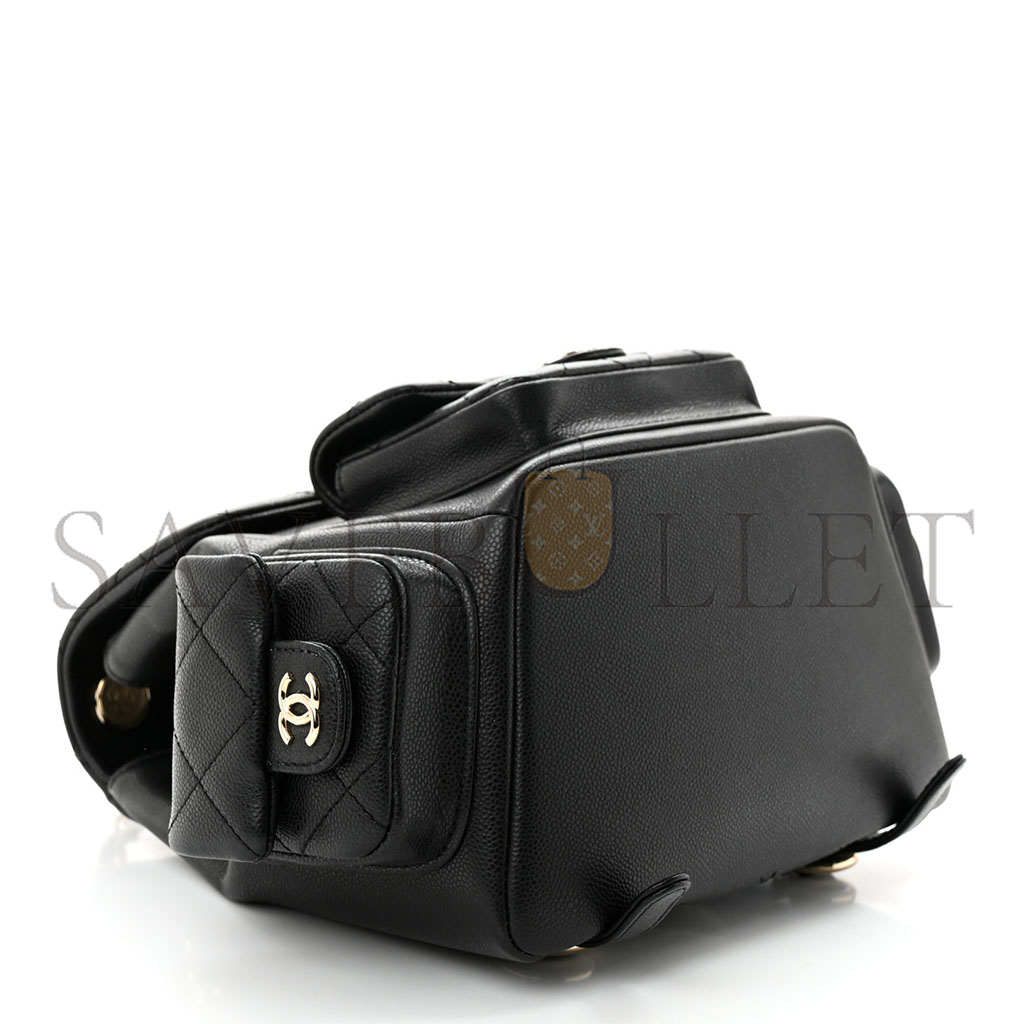 Ch*el master shiny caviar quilted small pockets drawstring backpack black (21.5*19.5*12cm)